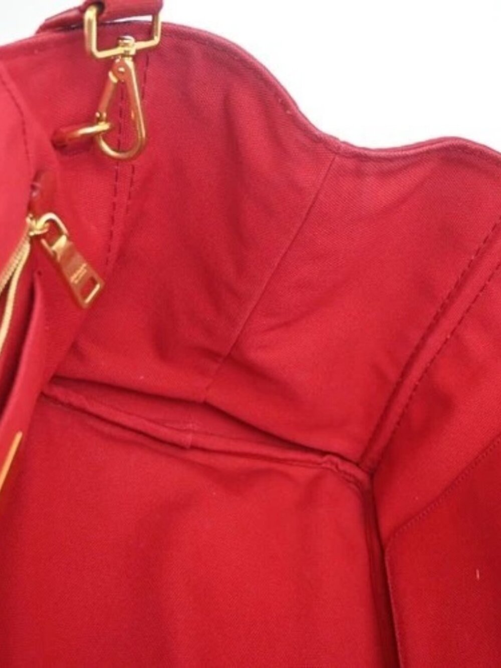 PRADA Logo Canapa 2Way Shoulder Hand Bag Canvas Leather Red GHW 79YH925 - Picture 11 of 16